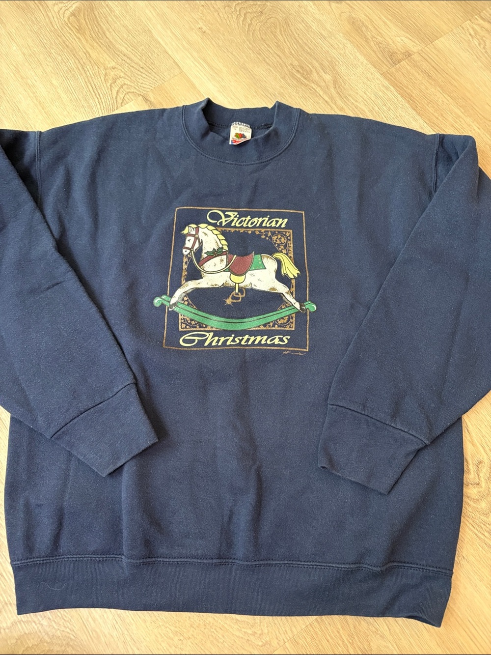 Vintage 90s Hanes Victorian Christmas Rocking Horse Crewneck Sweatshirt Large